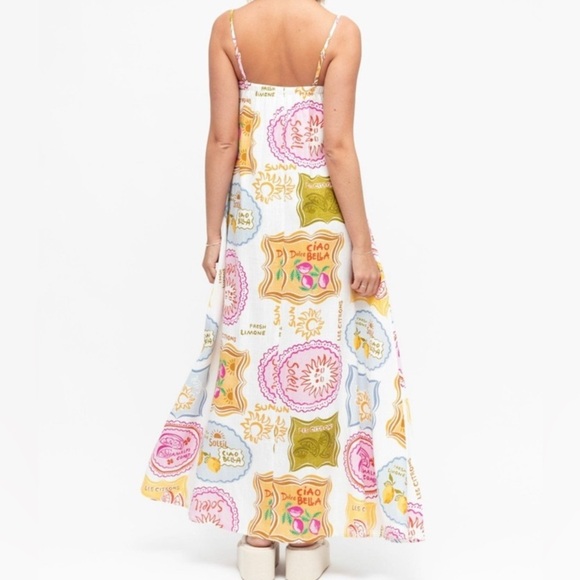 Paper Heart Les Citrons Maxi Dress Small Linen Coastal Chic Amalfi Euro Summer - Picture 3 of 12
